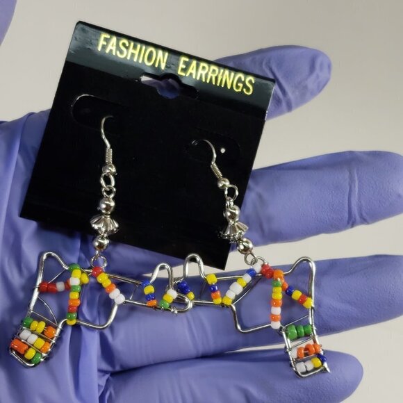 Handmade Colorful Beaded Silver tone Wire Drop Earrings Boho Festival Jewelry - Picture 8 of 8